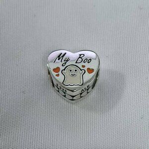 Pandora MY BOO GHOST Heart HALLOWEEN  Charm, S925 Silver Jewelry